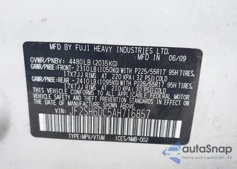 2010 Subaru Forester 2.5X Limited from USA, damaged, VIN JF2SH6DC5AH716857